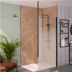 Paroi de douche Solo 6+ sérigraphie Cosmos XL 110 cm H.200 cm profilé noir mat Mât fixation plafond