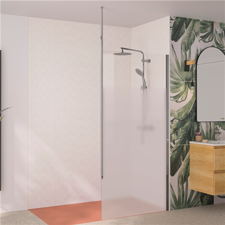 Paroi de douche Solo 6+ sérigraphie Cosmos XL 140 cm H.200 cm profilé chromé Mât fixation plafond Paroi de douche Solo 6+ sérigraphie Cosmos XL 140 cm H.200 cm profilé chromé Mât fixation plafond
