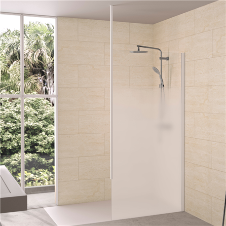 Paroi de douche Solo 6+ sérigraphie Cosmos XL 110 cm H.200 cm profilé profilé blanc grainé Mât fixation plafond Paroi de douche Solo 6+ sérigraphie Cosmos XL 110 cm H.200 cm profilé profilé blanc grainé Mât fixation plafond