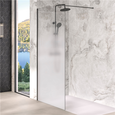 Paroi de douche Solo Design sérigraphiée cosmos XL 80 cm H200 cm Profilé noir mat Paroi de douche Solo Design sérigraphiée cosmos XL 80 cm H200 cm Profilé noir mat