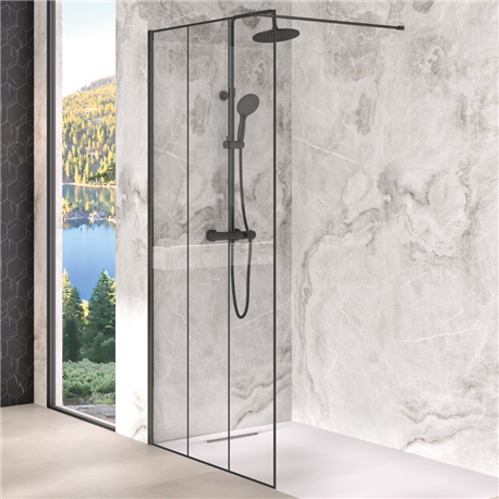 Paroi de douche Solo Design serigraphie atelier 80 cm H200 cm profilé noir mat