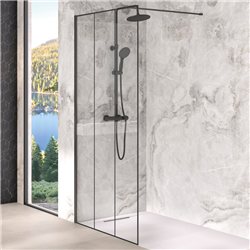 Paroi de douche Solo Design serigraphie atelier 140 cm H200 cm profilé noir mat