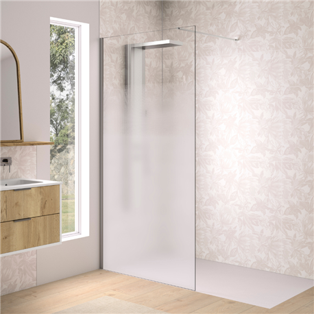 Paroi de douche Solo Design sérigraphiée cosmos XL 90 cm H200 cm Profilé inox brossé Paroi de douche Solo Design sérigraphiée cosmos XL 90 cm H200 cm Profilé inox brossé