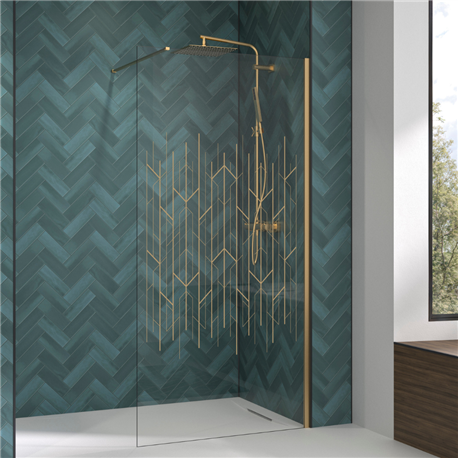 Paroi de douche Solo Design serigraphie art déco 100 cm H200 cm profilé profilé or brossé Paroi de douche Solo Design serigraphie art déco 100 cm H200 cm profilé profilé or brossé