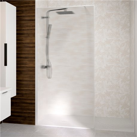 Paroi de douche Solo Design+ flûte 80 cm H200 cm Profilé blanc grainé Profilé mural à gauche Paroi de douche Solo Design+ flûte 80 cm H200 cm Profilé blanc grainé Profilé mural à gauche