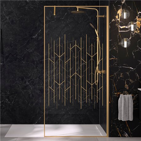 Paroi de douche Solo Design+ sérigraphié art déco 80 cm H200 cm profilé or brossé Paroi de douche Solo Design+ sérigraphié art déco 80 cm H200 cm profilé or brossé