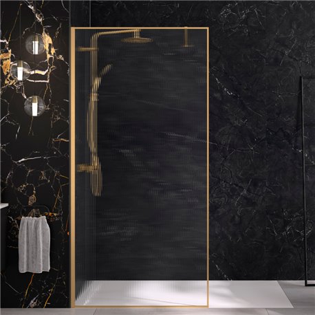 Paroi de douche Solo Design+ flûte 140 cm H200 cm profilé or brossé Profilé mural à gauche