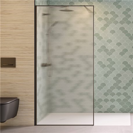 Paroi de douche Solo Design+ flûte 80 cm H200 cm Profilé graphite brossé Profilé mural à gauche Paroi de douche Solo Design+ flûte 80 cm H200 cm Profilé graphite brossé Profilé mural à gauche