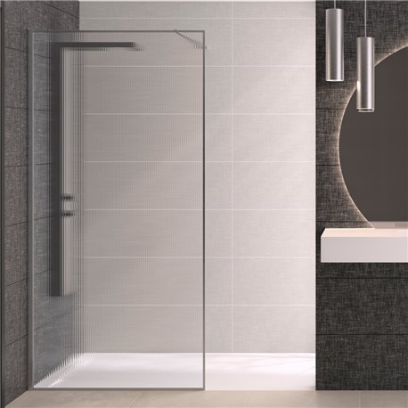 Paroi de douche Solo Design+ flûte 80 cm H200 cm Profilé inox brossé Profilé mural à gauche Paroi de douche Solo Design+ flûte 80 cm H200 cm Profilé inox brossé Profilé mural à gauche