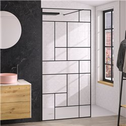 Paroi de douche Solo Design+ sérigraphié mondrian 90 cm H200 cm Profilé noir mat
