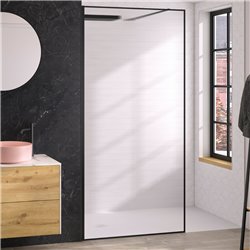 Paroi de douche Solo Design+ flûte 100 cm H200 cm Profilé noir mat Profilé mural à gauche