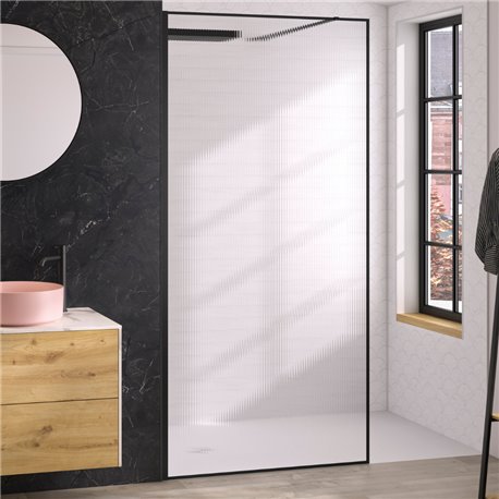Paroi de douche Solo Design+ flûte 90 cm H200 cm Profilé noir mat Profilé mural à gauche Paroi de douche Solo Design+ flûte 90 cm H200 cm Profilé noir mat Profilé mural à gauche