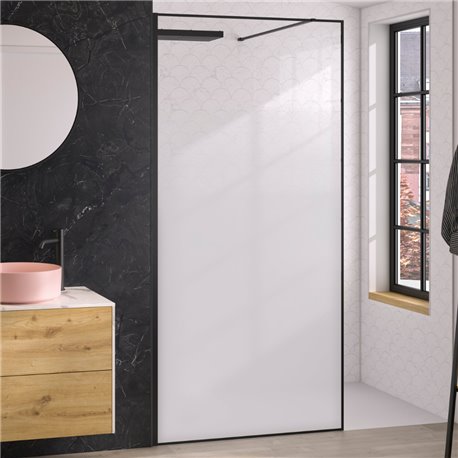 Paroi de douche Solo Design+ sérigraphie cosmos XL 90 cm H200 cm Profilé noir mat profilé à gauche Paroi de douche Solo Design+ sérigraphie cosmos XL 90 cm H200 cm Profilé noir mat profilé à gauche