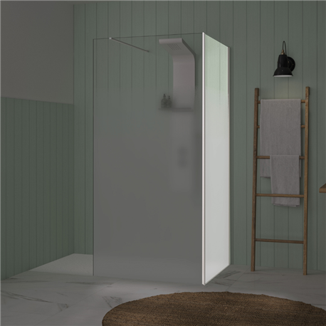 Renvoi d'angle Solo Design 70 cm blanc grainé verre cosmos XL à droite Renvoi d'angle Solo Design 70 cm blanc grainé verre cosmos XL à droite