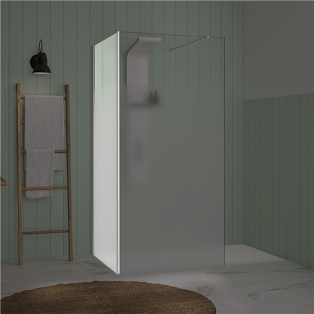 Renvoi d'angle Solo Design 90 cm blanc grainé verre cosmos XL à gauche Renvoi d'angle Solo Design 90 cm blanc grainé verre cosmos XL à gauche