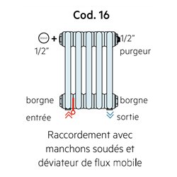 Radiateur eau chaude Tesi 4 4753 Watts Hauteur 1800 mm Raccordement bas sur manchons soudés