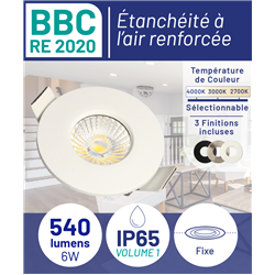 Spot LED encastrable SPT650 BBC Fixe IP65 6 Watts/3-CCT/540 Lm Ø87 mm ARCHI