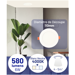 Spot LED encastrable ONYX R2 Fixe Rond 6 Watts/4000K/580 Lm Ø120 mm Blanc ARCHI