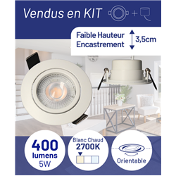 Spot LED encastrable SPT202 Orient. MODUL 5 Watts/2700K/400 Lm Ø82 mm Blanc ARCHI