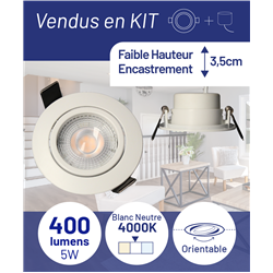 Spot LED encastrable SPT202 Orient. MODUL 5 Watts/4000K/400 Lm Ø82 mm Blanc ARCHI