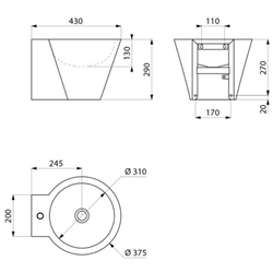 Lavabo Mini Baila avec trou de robinetterie double finition 120182