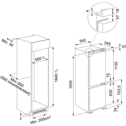 Réfrigérateur 280 Litres combiné encastrable