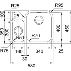Evier Smart Inox SRX 160-34-16 Inox manuel petite cuve à gauche 124019