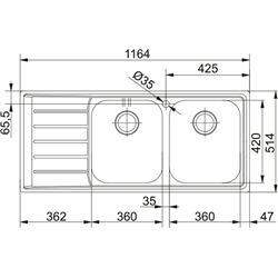 Evier Neptune Inox NEX 221 Inox manuel égouttoir à gauche 1164 x 514 mm 118582