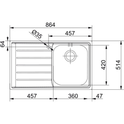 Evier Neptune Inox NEX 211-86 Inox manuel égouttoir à gauche 864 x 514 mm 118544