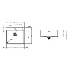 Box inox BXX210-54, 641023 Cuve simple 570x510 mm