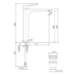 Mitigeur lavabo Ancodesign H 284 mm Chromé
