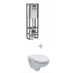Bâti-support Ancoflash autoportant 111 cm et WC suspendu Ancoeco sans plaque de déclenchement