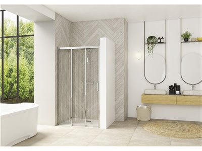 Porte de douche Smart Design 3V sans seuil Verre transparent 80 cm Blanc