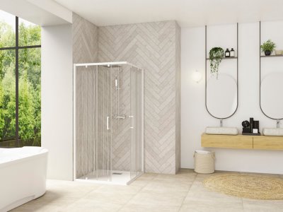 Porte de douche Smart Design A/C Verre transparent 70 cm Blanc