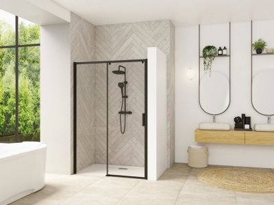 Paroi de douche Smart Design C sans seuil Verre transparent 90 cm Blanc