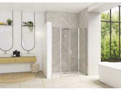 Porte de douche Smart Design 2P XXL sans seuil Verre transparent 110 cm Blanc
