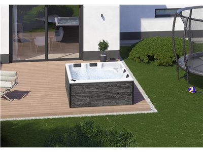Easy Spa 4/5 places, blanc moucheté, tablier gris texturé