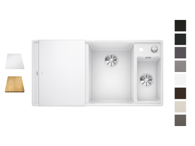 Evier Axia III 6 S-F Silgranit PuraDur Planche verre blanc Blanc, cuve princip. à droite 523492