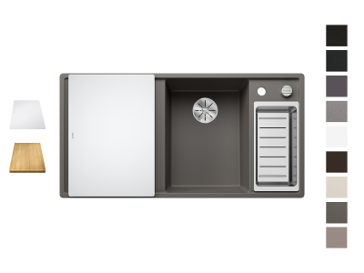 Evier Axia III 6 S Planche verre blanc Noir, cuve princip. à droite 525850