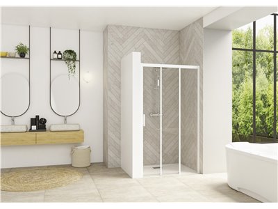 Porte de douche Smart Design 3V sans seuil Verre transparent 80 cm Blanc