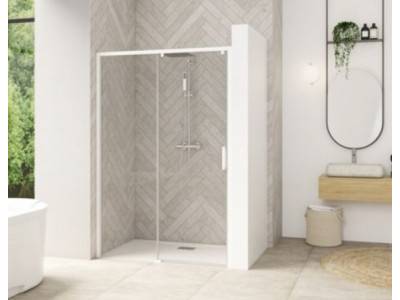 Porte de douche Smart Design C Verre transparent 90 cm Blanc