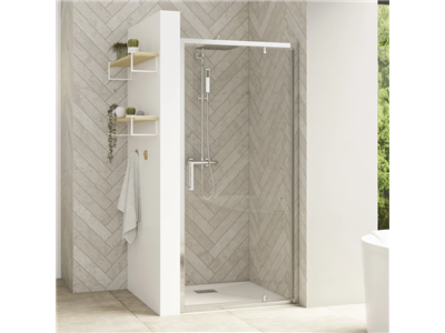 Porte pivotante Smart design P extensible avec seuil profilé blanc et verre transparent 670-800 mm