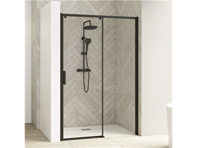 Porte de douche Smart design C extens. 1 volet coulis. partie fixe gauche passage droite profilé blanc verre transparent 970-110