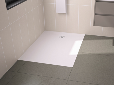 Receveur de douche Kineone 80x80 cm blanc, texture granit avec grille assortie