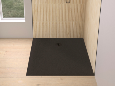 Receveur de douche Kinemoon Evo 80x80 cm blanc, texture pierre lunaire avec grille et bonde