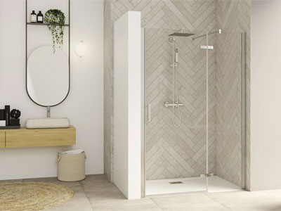 Porte de douche Smart Design P Charnières Sans seuil en niche verre transparent 80 cm profilé Blanc