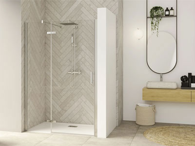 Porte de douche Smart Design P Charnières Sans seuil en niche verre transparent 80 cm profilé Blanc