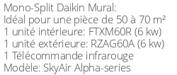 Climatiseur Mural SkyAir Alpha-series 6 kWatts