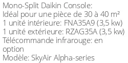 Climatiseur Console SkyAir Alpha-series 3,5 kWatts