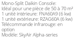 Climatiseur Console SkyAir Alpha-series 6 kWatts